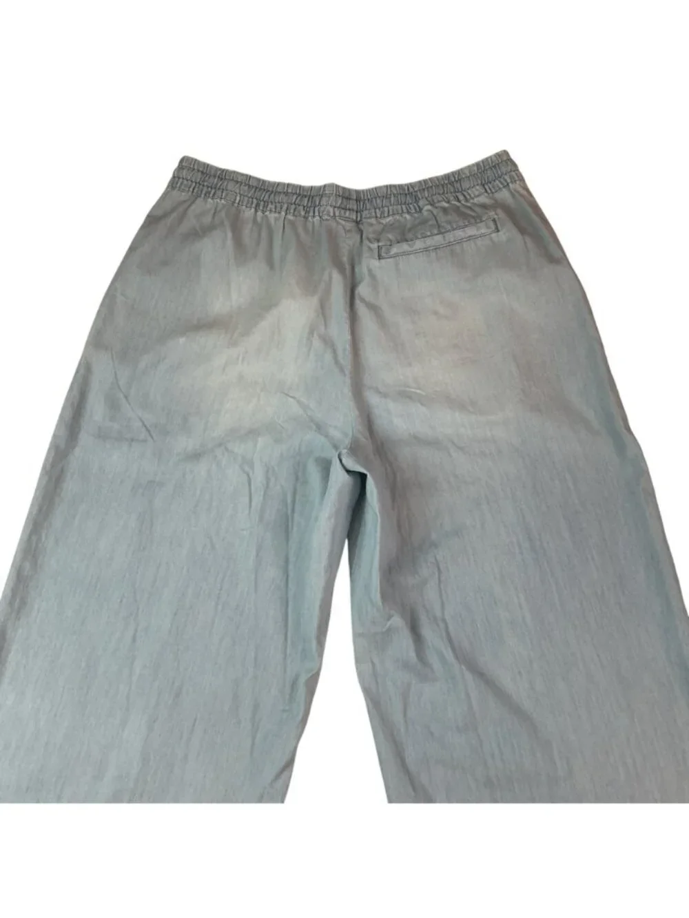 Garnet Hill Wide-Leg Elastic Waist Pants Womens Medium Blue Cotton Tencel Blend